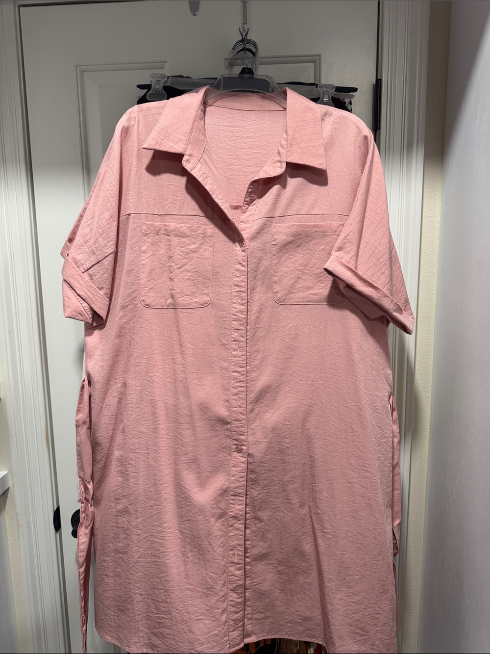 Women's Pink Button-Front Short Sleeve Shirt